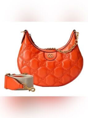 NEW GUCCI GG QUILTED MATELASSE’ SHOULDER CROSSBODY ORANGE CALF LEATHER BAG ITALY